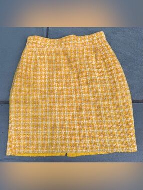 Vertigo Paris Yellow White Tweed Mini Skirt Women’s Size 42 France Lined us 8 10